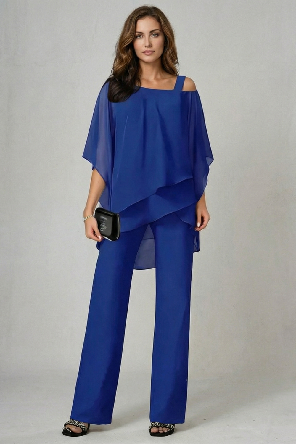 Élaria | Asymmetric Off-Shoulder Chiffon Top & Trouser Set