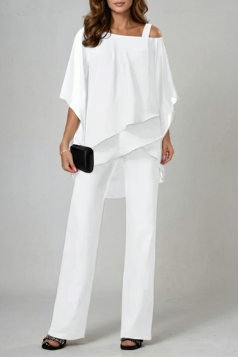 Élaria | Asymmetric Off-Shoulder Chiffon Top & Trouser Set