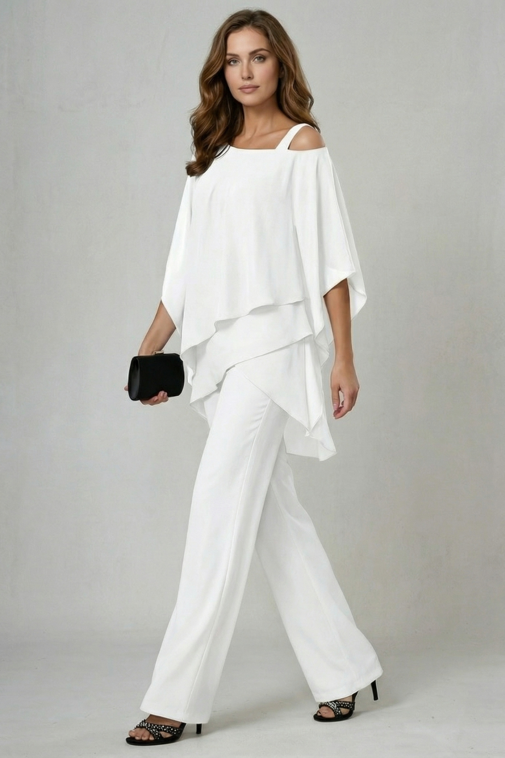 Élaria | Asymmetric Off-Shoulder Chiffon Top & Trouser Set