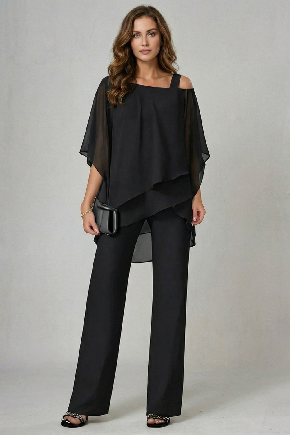 Élaria | Asymmetric Off-Shoulder Chiffon Top & Trouser Set