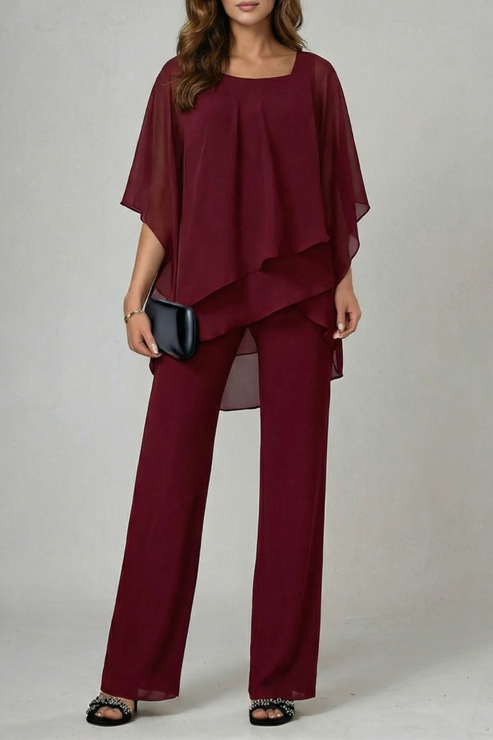 Élaria | Asymmetric Off-Shoulder Chiffon Top & Trouser Set