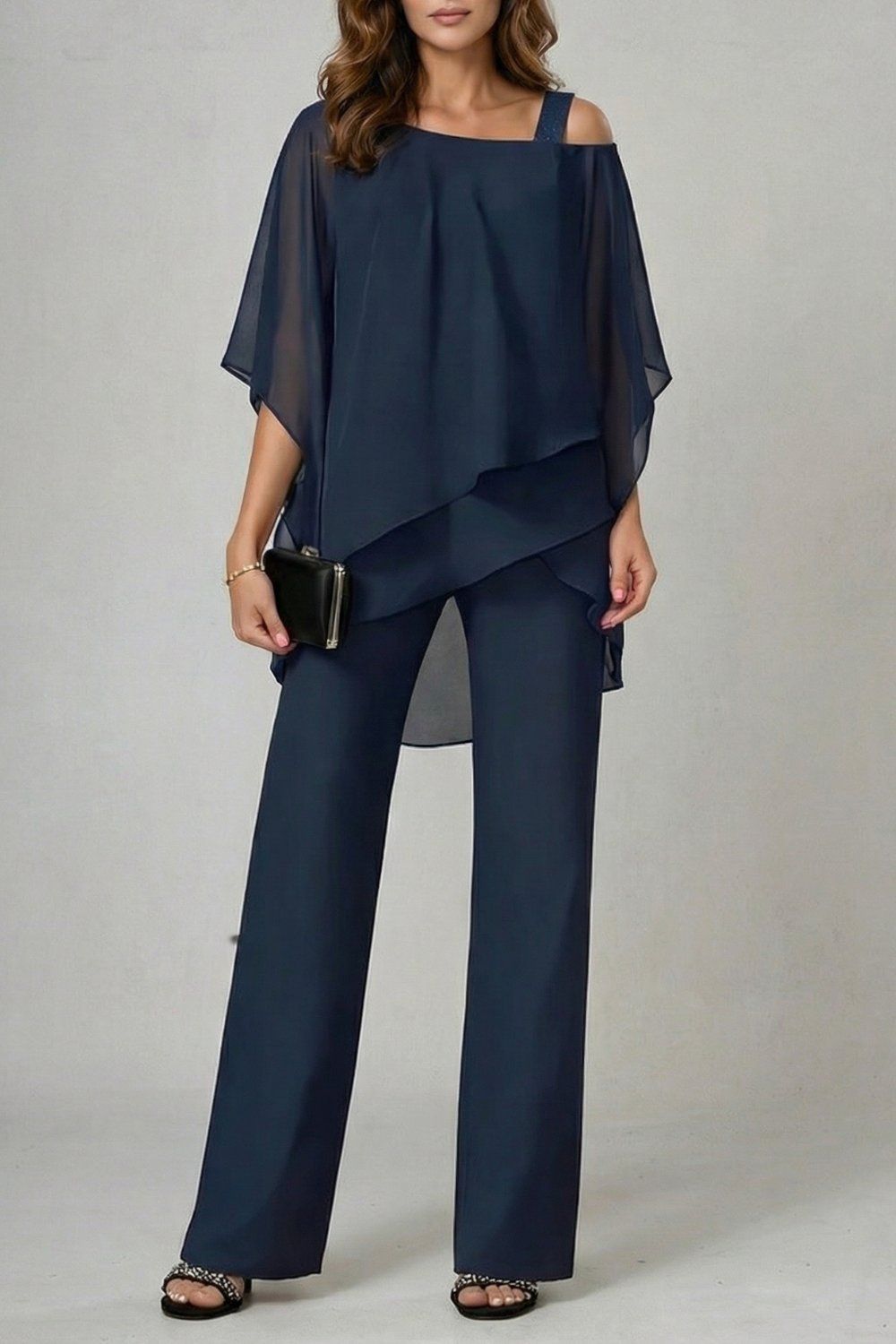 Élaria | Asymmetric Off-Shoulder Chiffon Top & Trouser Set