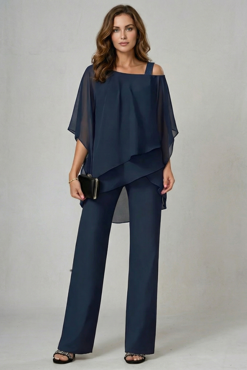 Élaria | Asymmetric Off-Shoulder Chiffon Top & Trouser Set