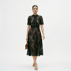 Ada | Lace-Trim Wedding Guest Midi Dress