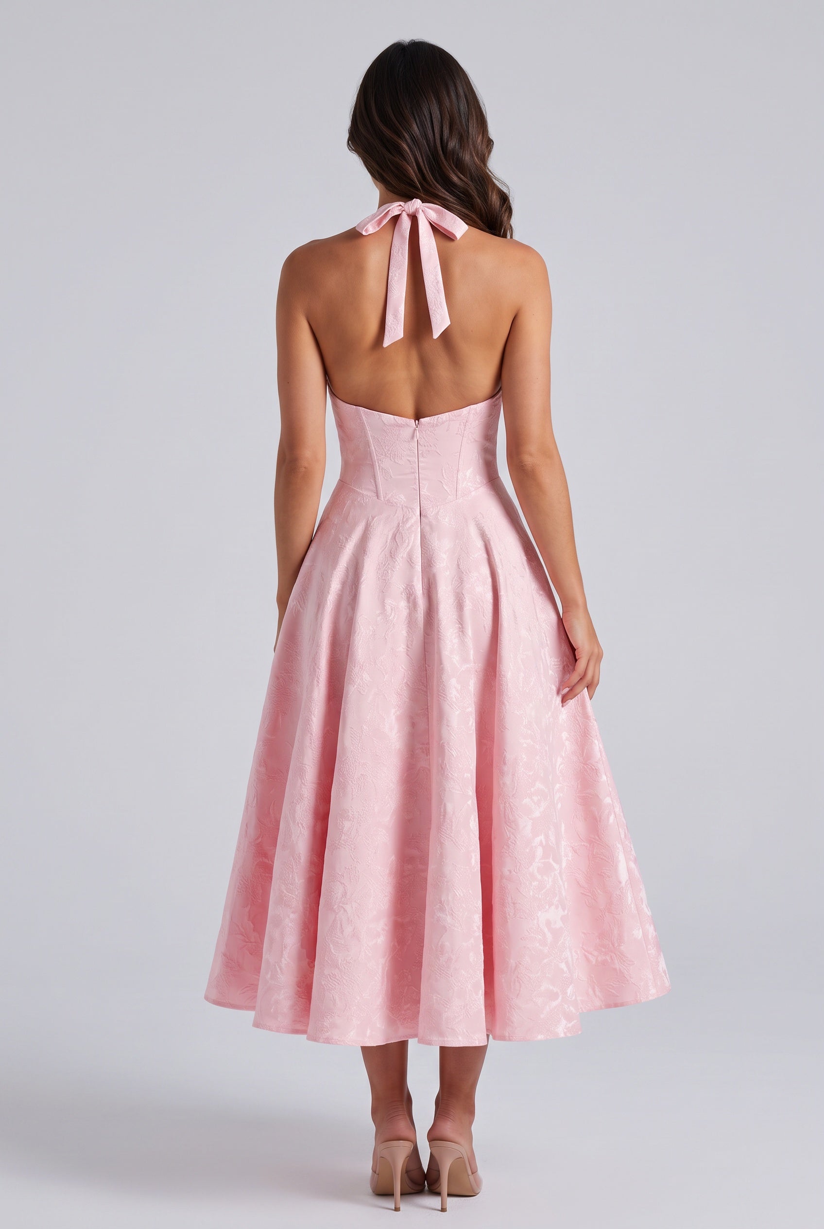 Sable | Halter Neck Jacquard Midi Dress