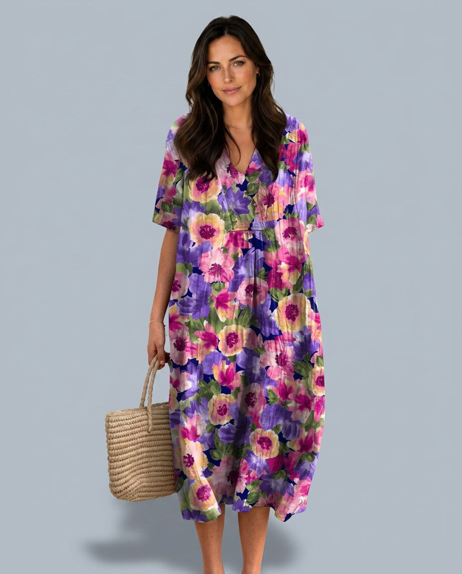 Liv | V-Neck Floral Summer Midi Dress