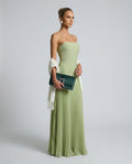Josephine | Pleated Satin-Look Green Maxi Dress