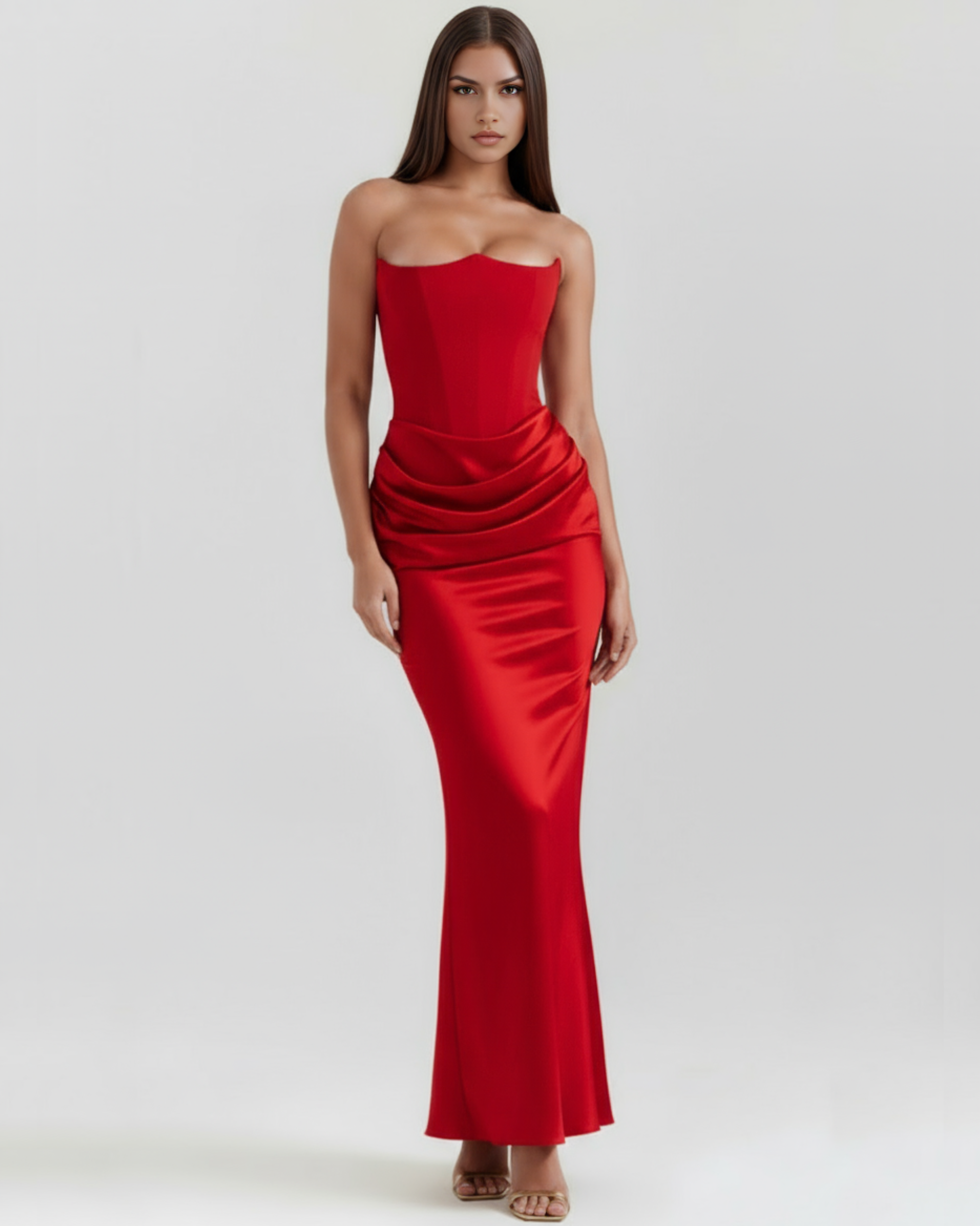 Noelia | Strapless Corset Ruched Maxi Dress