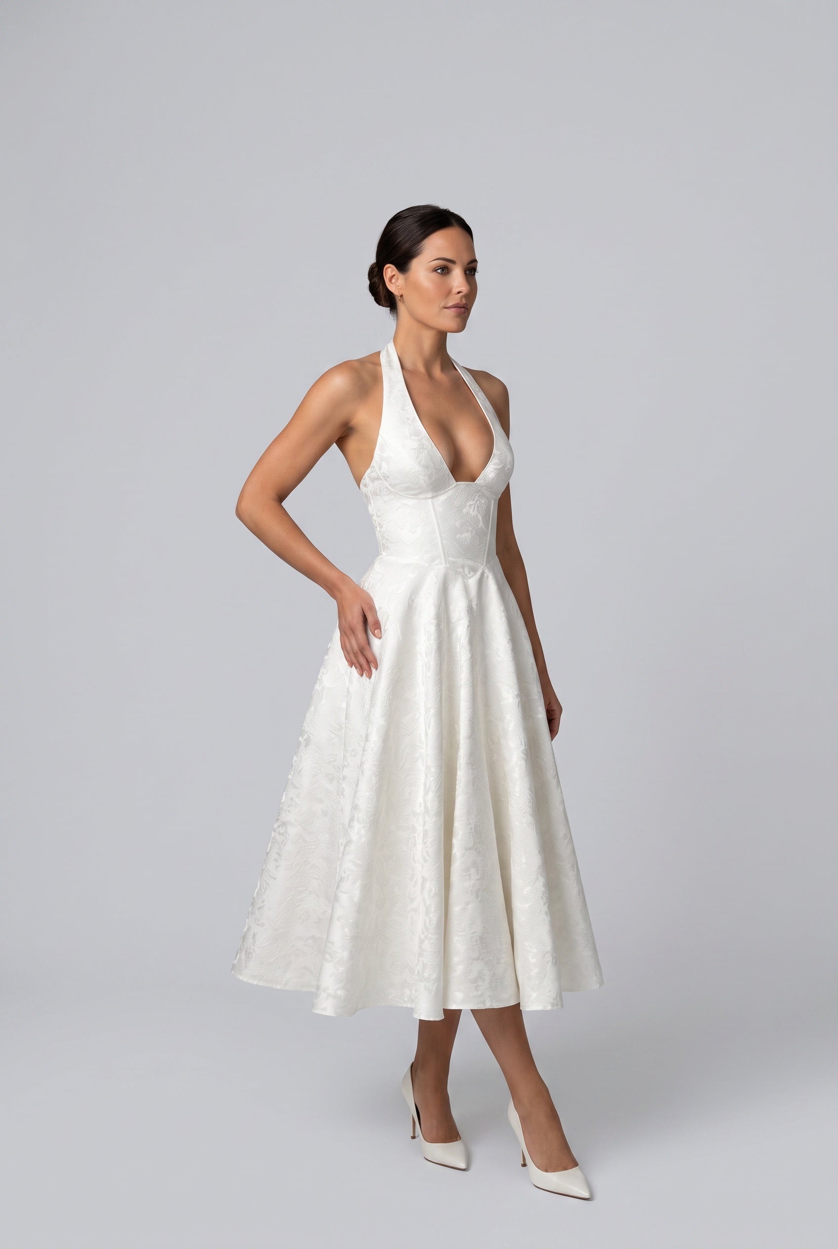 Sable | Halter Neck Jacquard Midi Dress