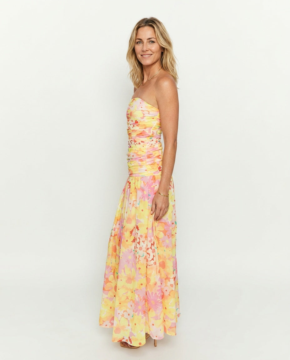 Sinclair | Floral Print Strapless Maxi Dress