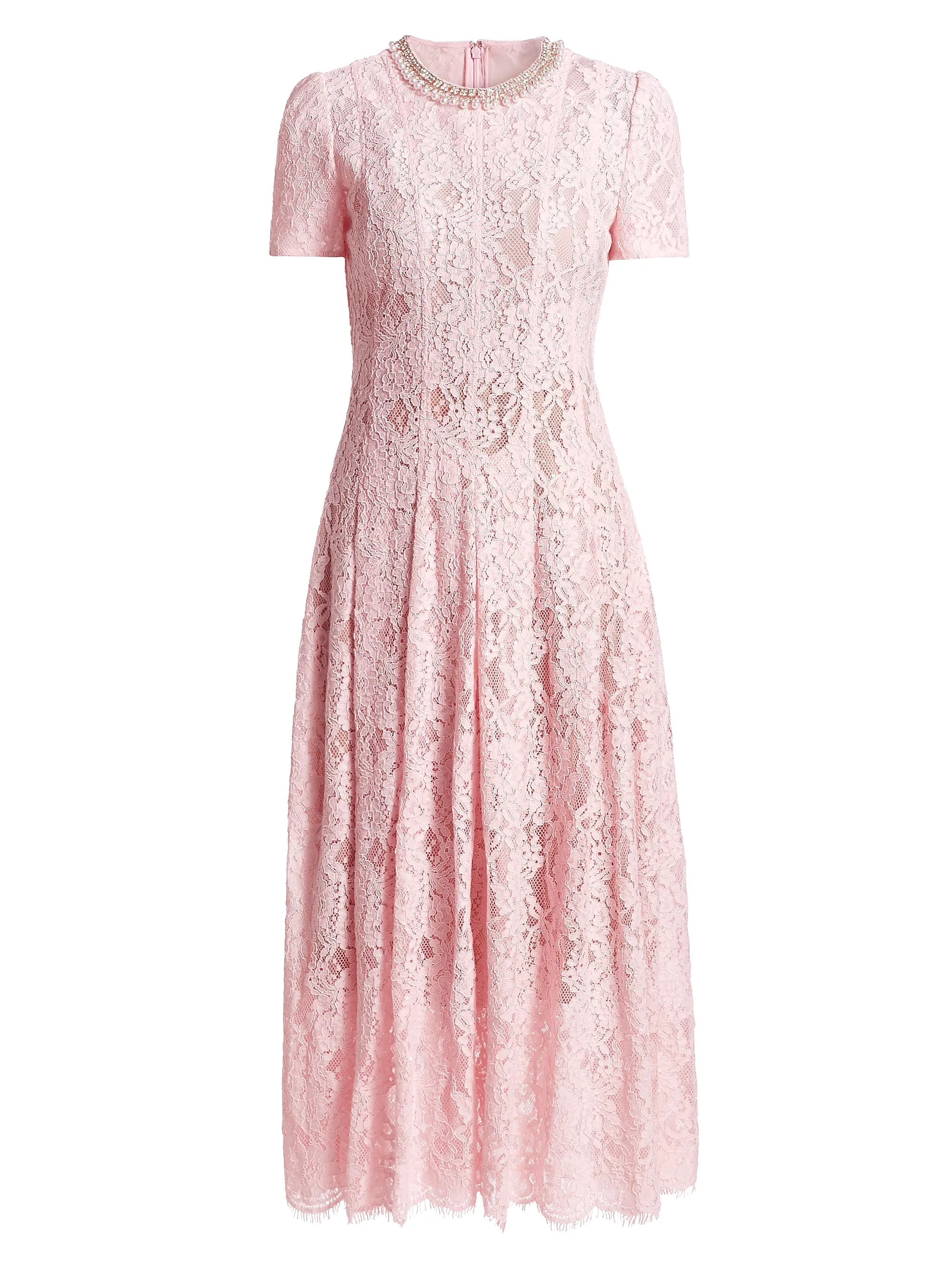 Tessa | Crystal Collar Lace Midi Dress