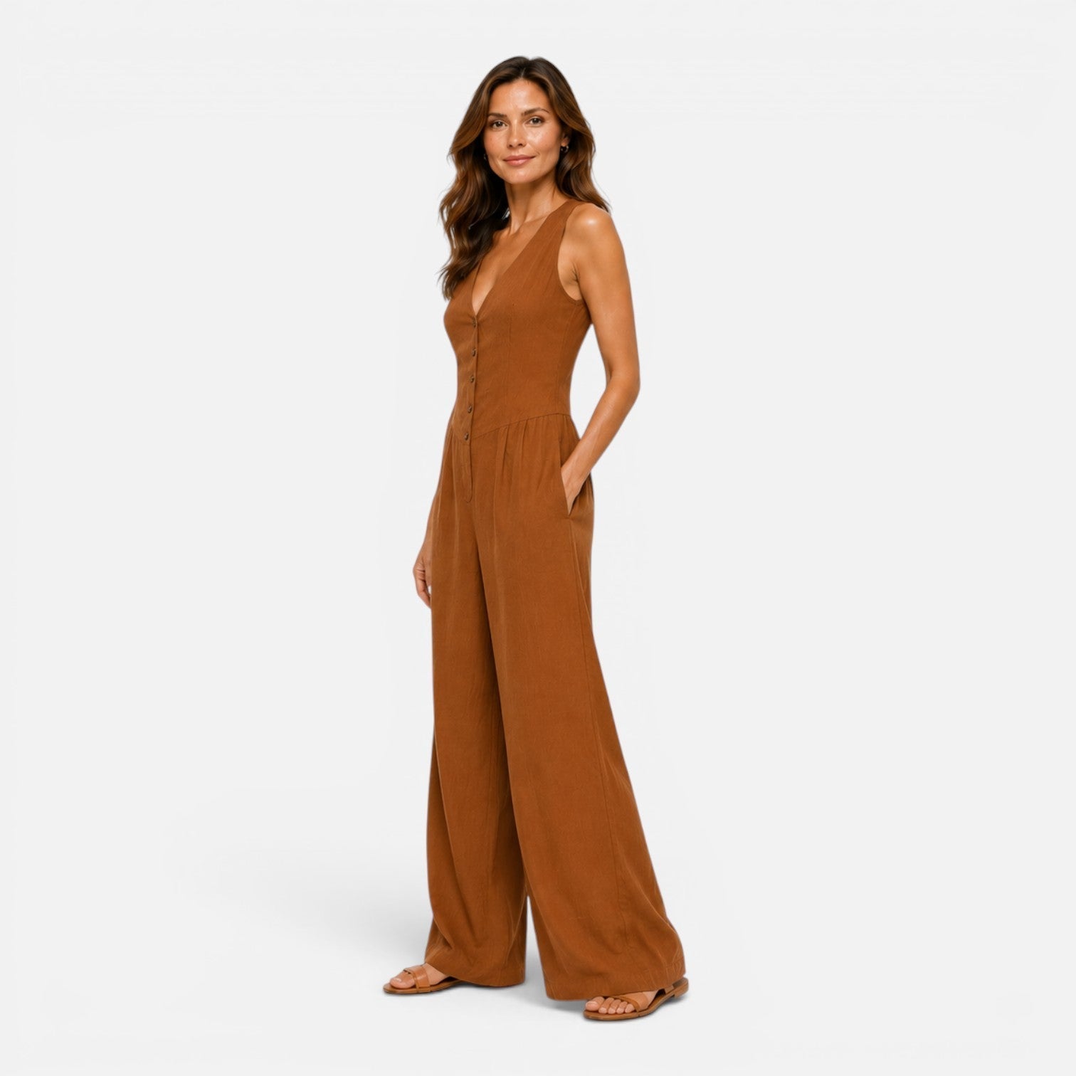 Colette | Button Front Wide Leg Jumpsuit