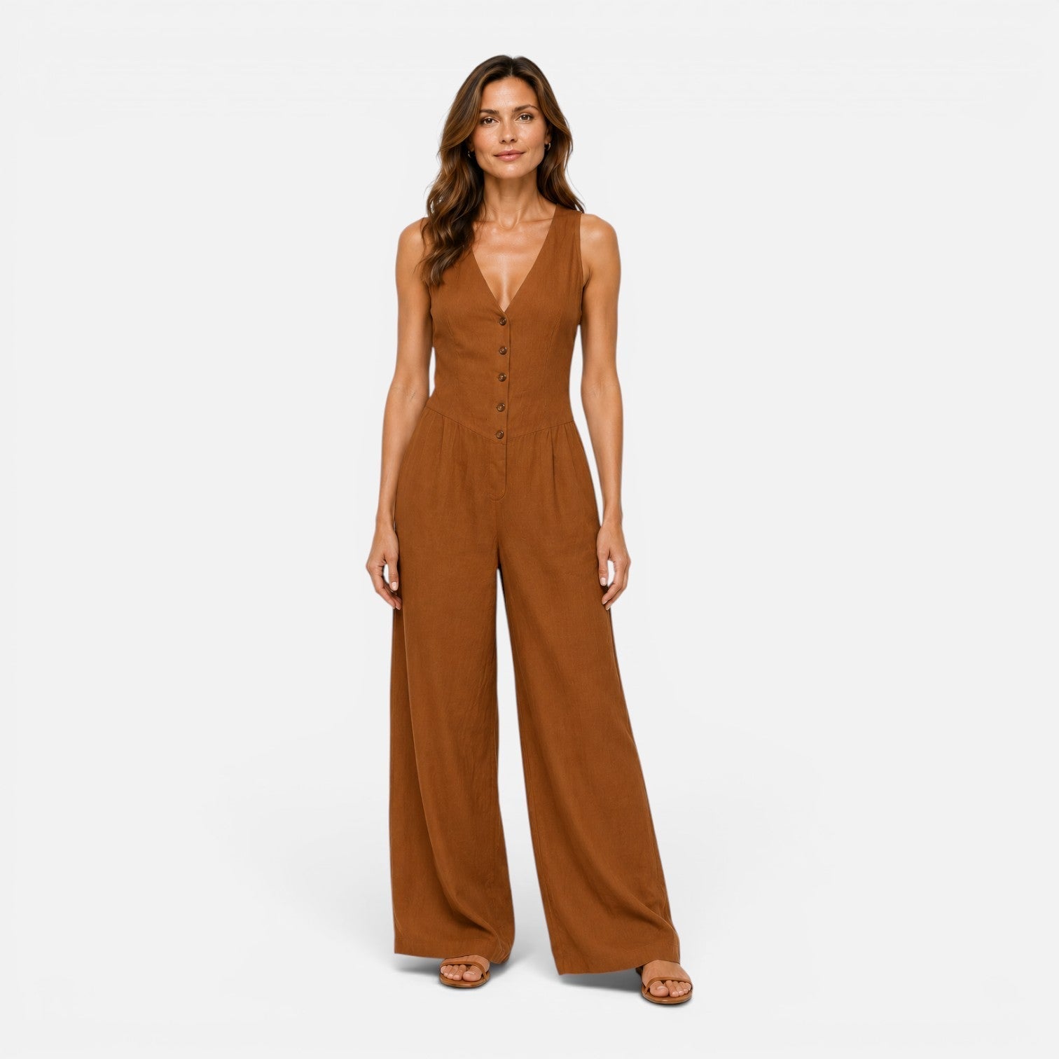 Colette | Button Front Wide Leg Jumpsuit