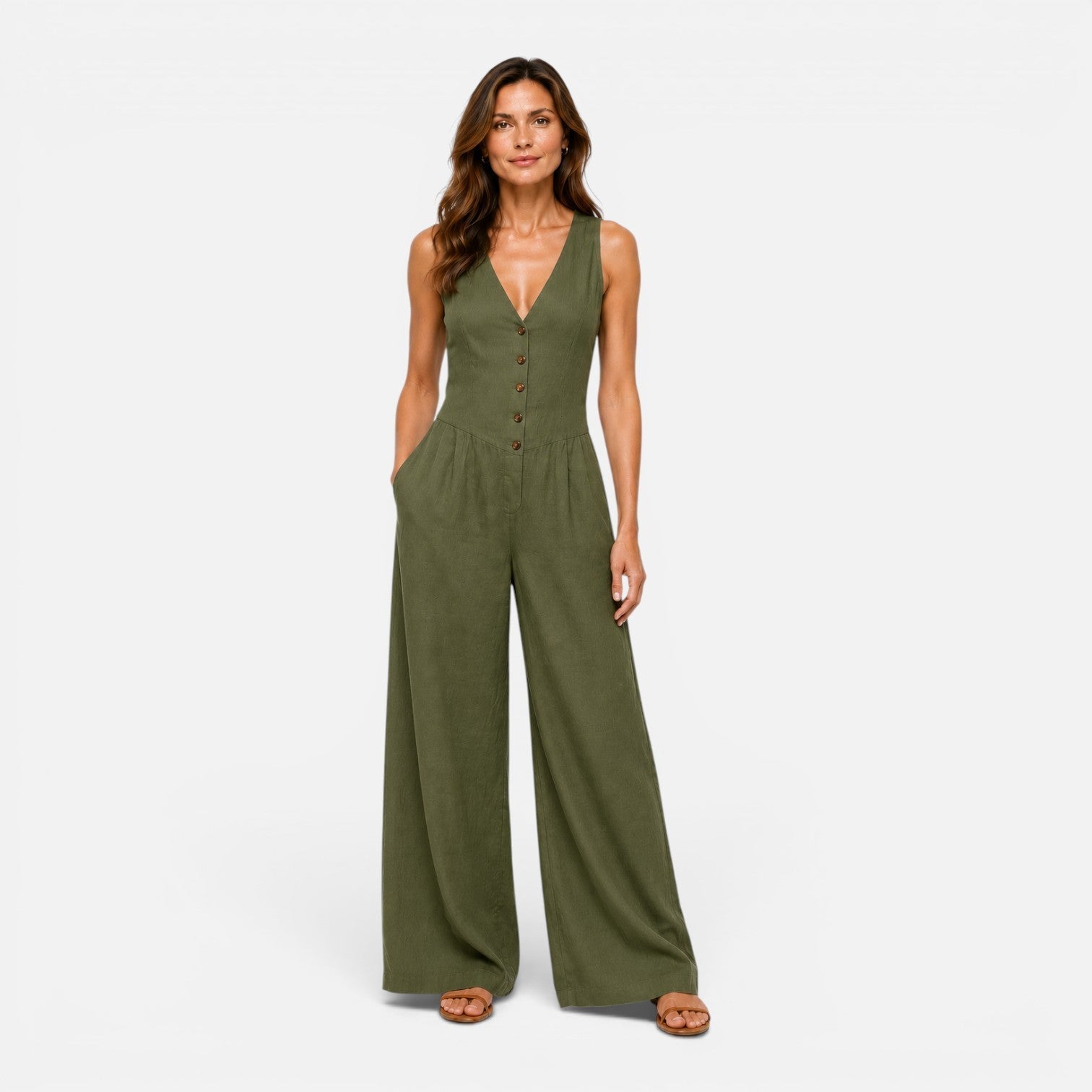 Colette | Button Front Wide Leg Jumpsuit