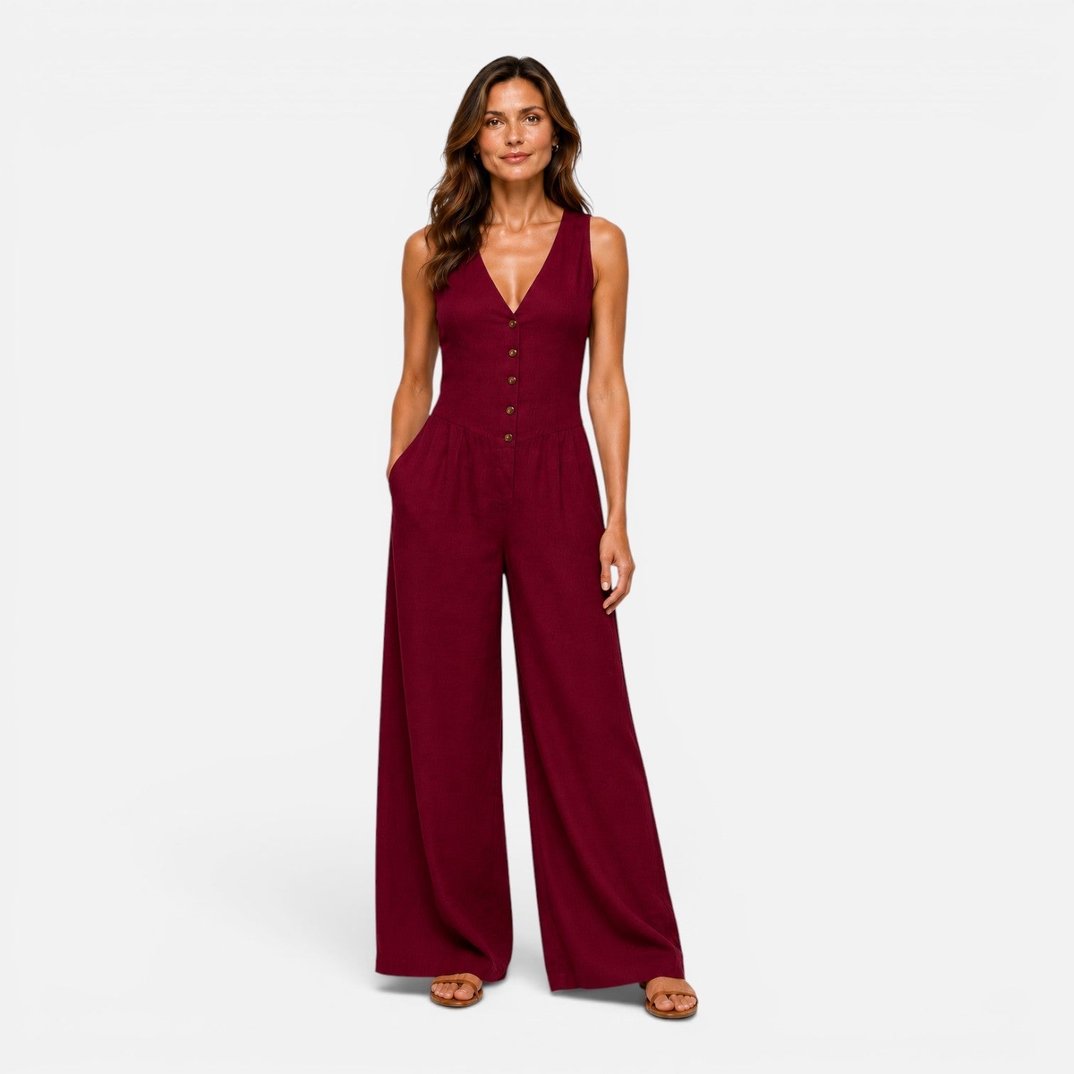 Colette | Button Front Wide Leg Jumpsuit