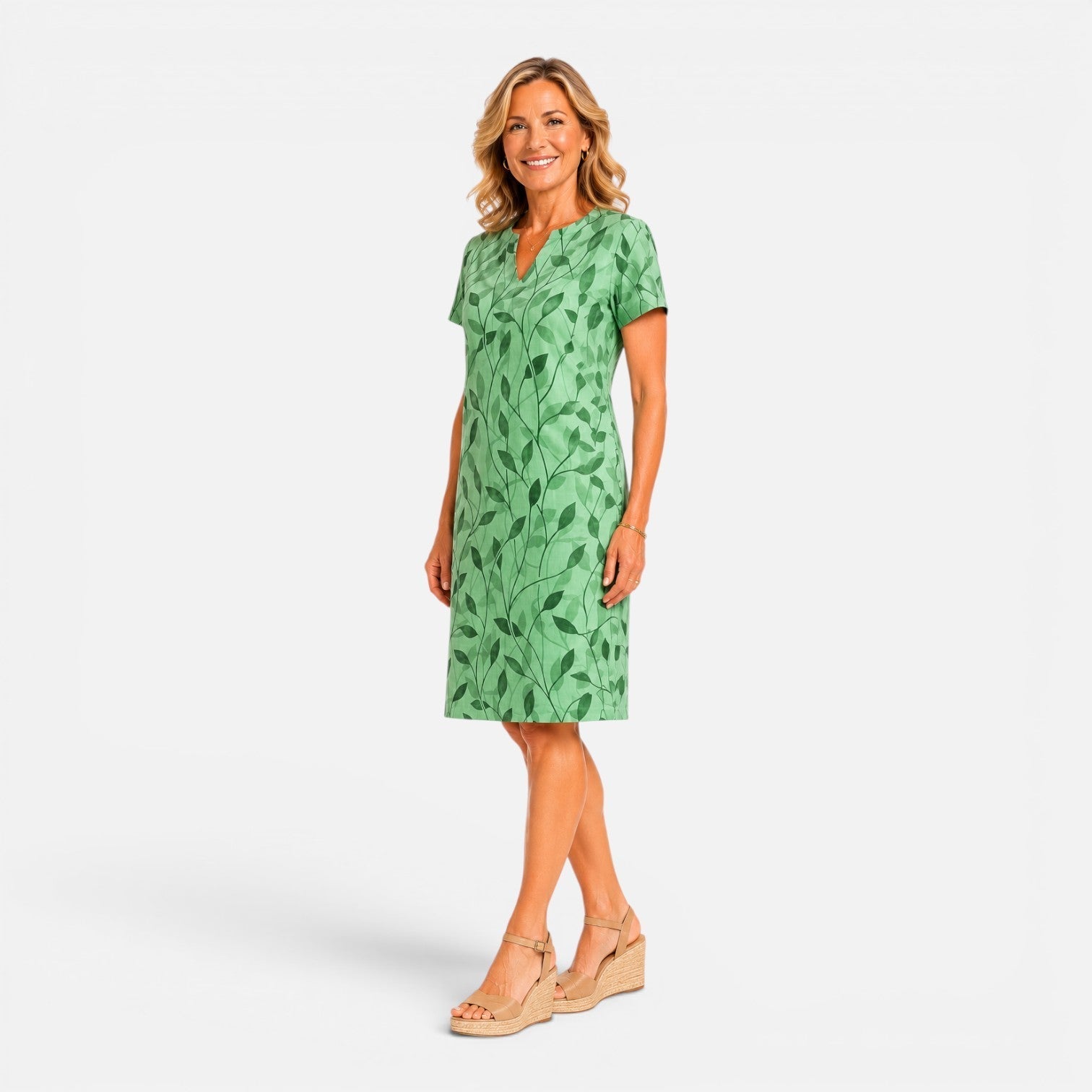 Brooke | Printed V-Neck Short Sleeve Midi Dress