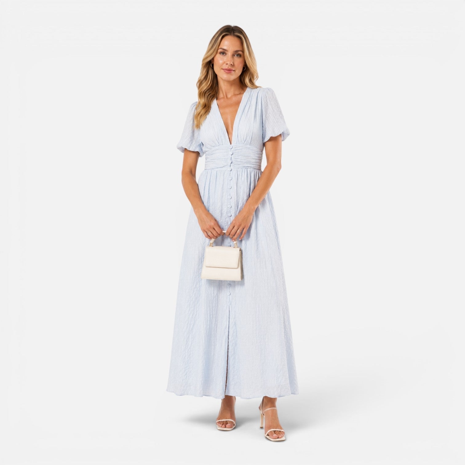 Everly | Deep V-Neck Puff Sleeve Formal Maxi Dress