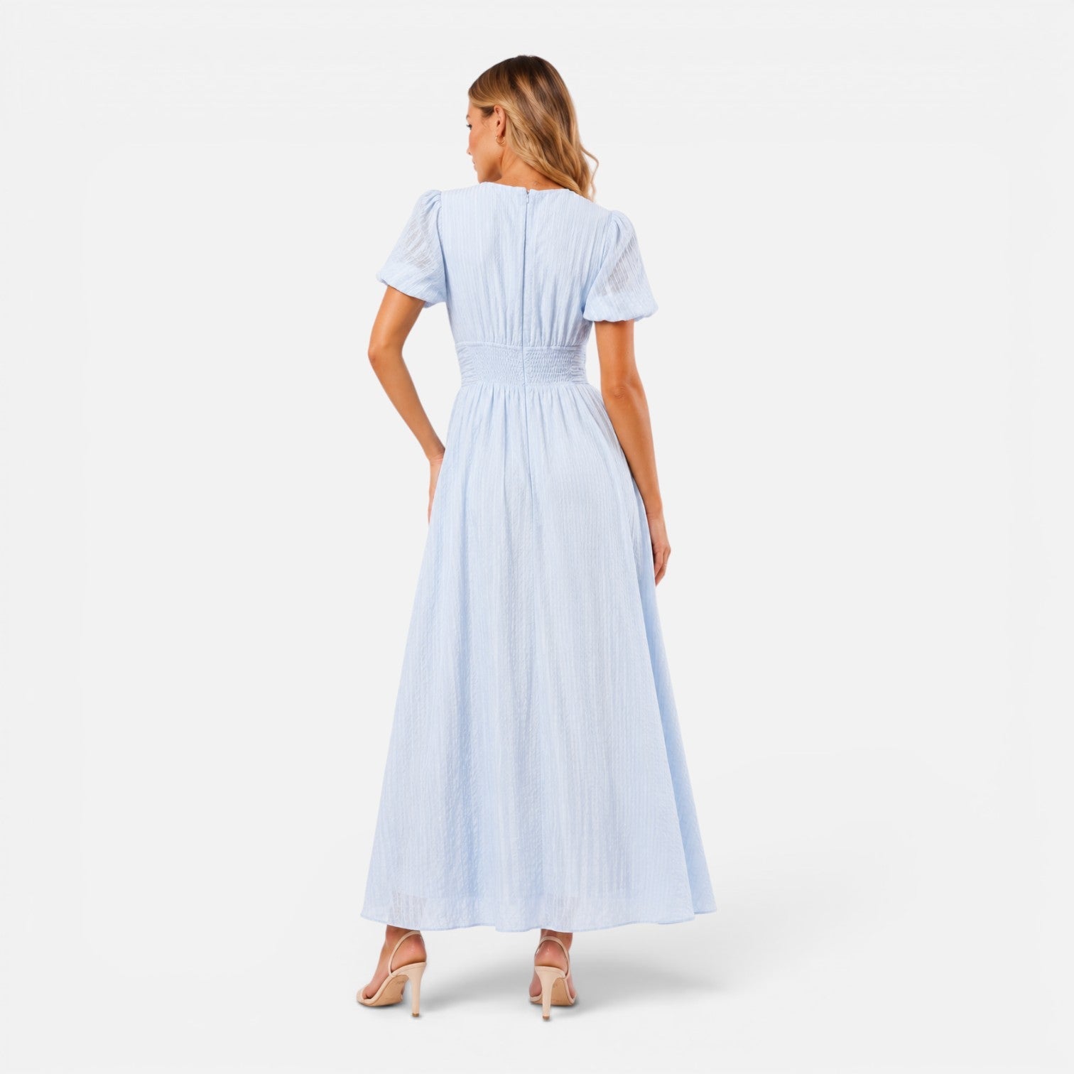 Everly | Deep V-Neck Puff Sleeve Formal Maxi Dress