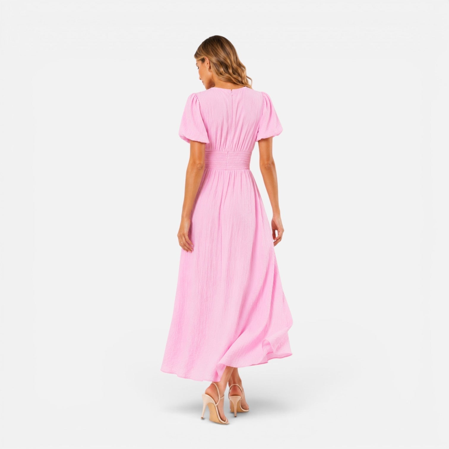 Everly | Deep V-Neck Puff Sleeve Formal Maxi Dress