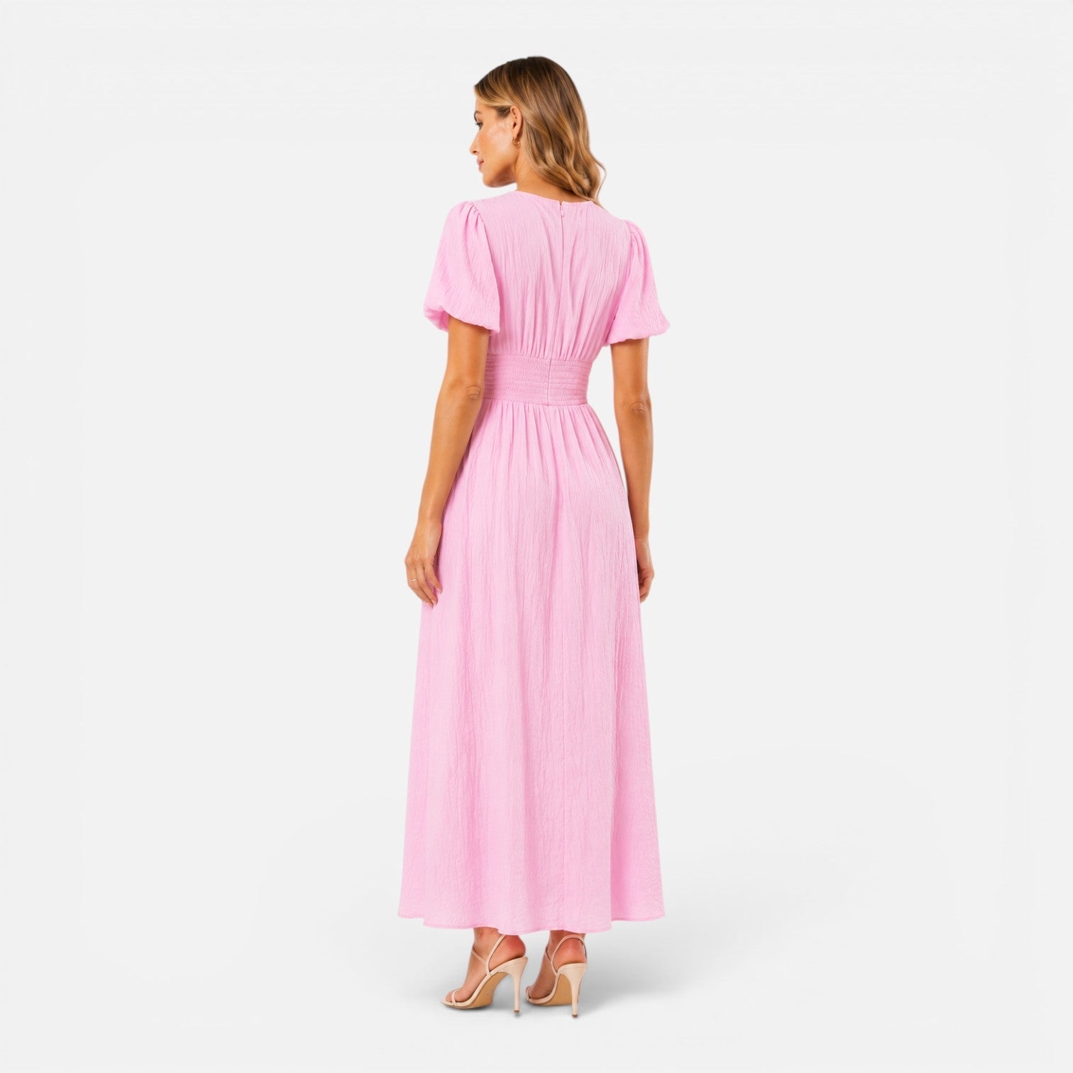 Everly | Deep V-Neck Puff Sleeve Formal Maxi Dress