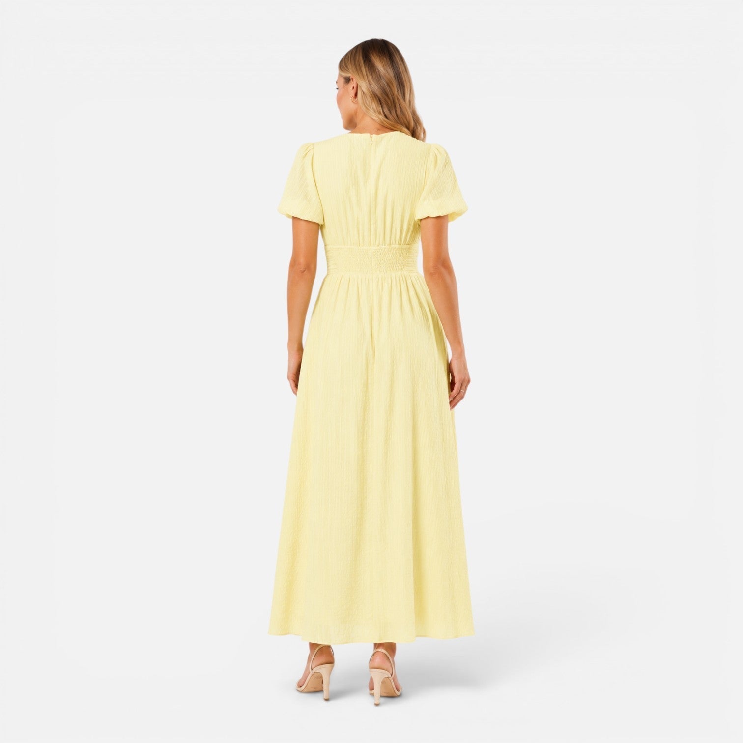 Everly | Deep V-Neck Puff Sleeve Formal Maxi Dress