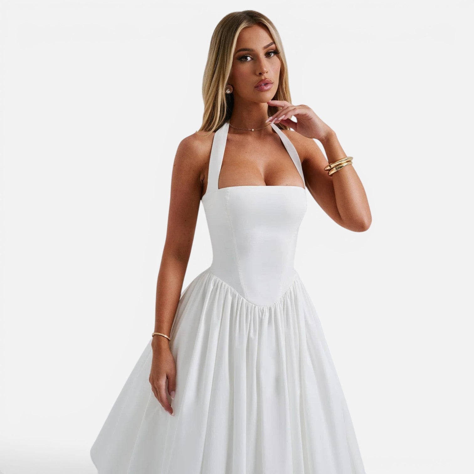 Ruby | Halter Neck Corset Backless Fit & Flare Midi Dress