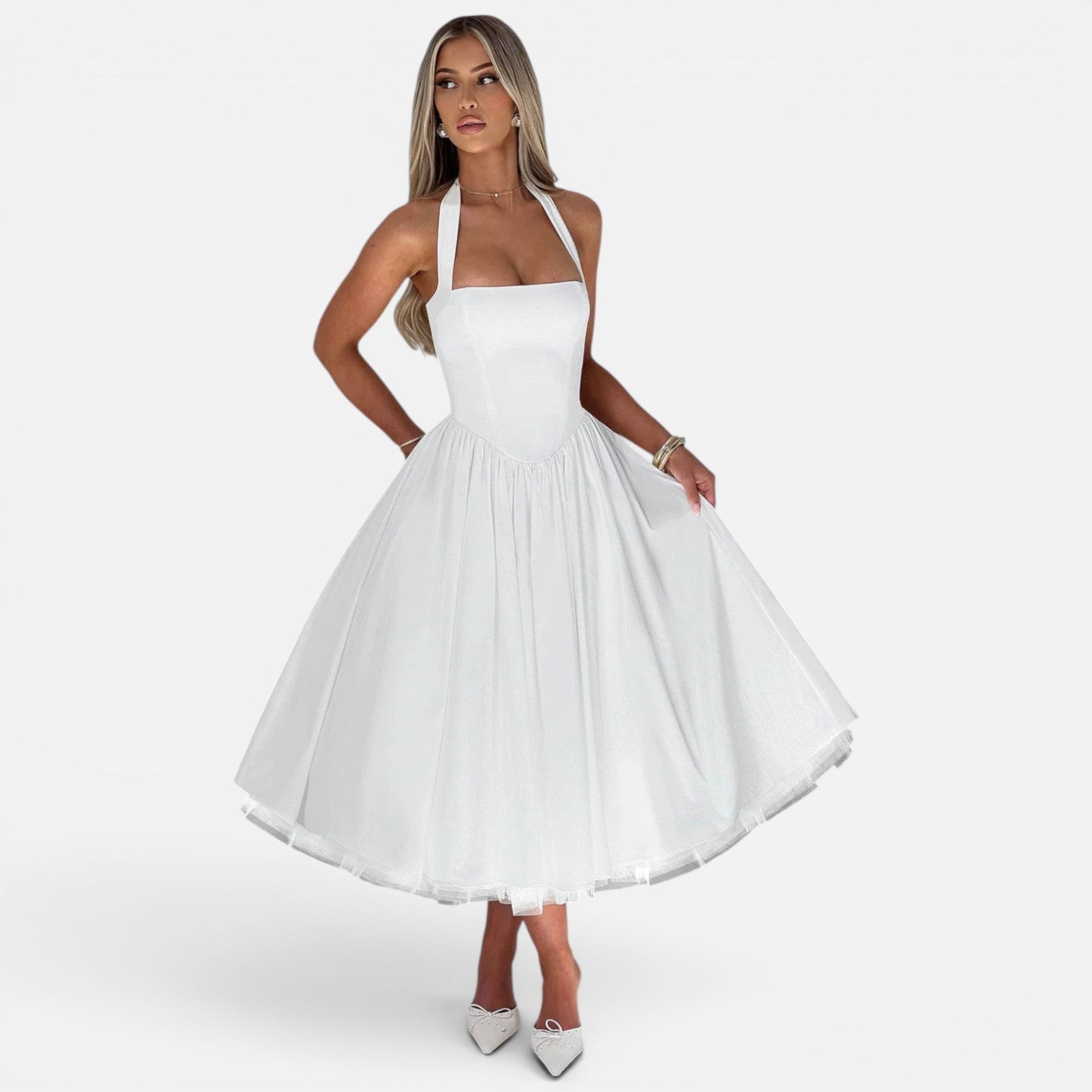 Ruby | Halter Neck Corset Backless Fit & Flare Midi Dress