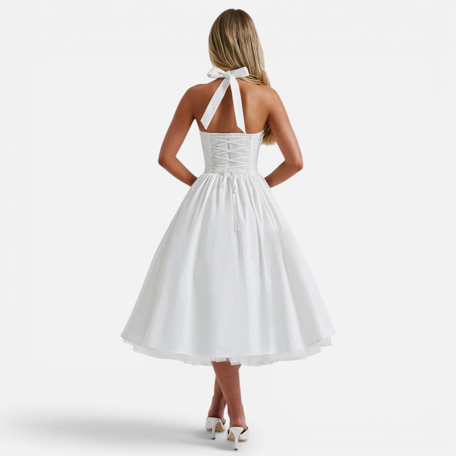 Ruby | Halter Neck Corset Backless Fit & Flare Midi Dress