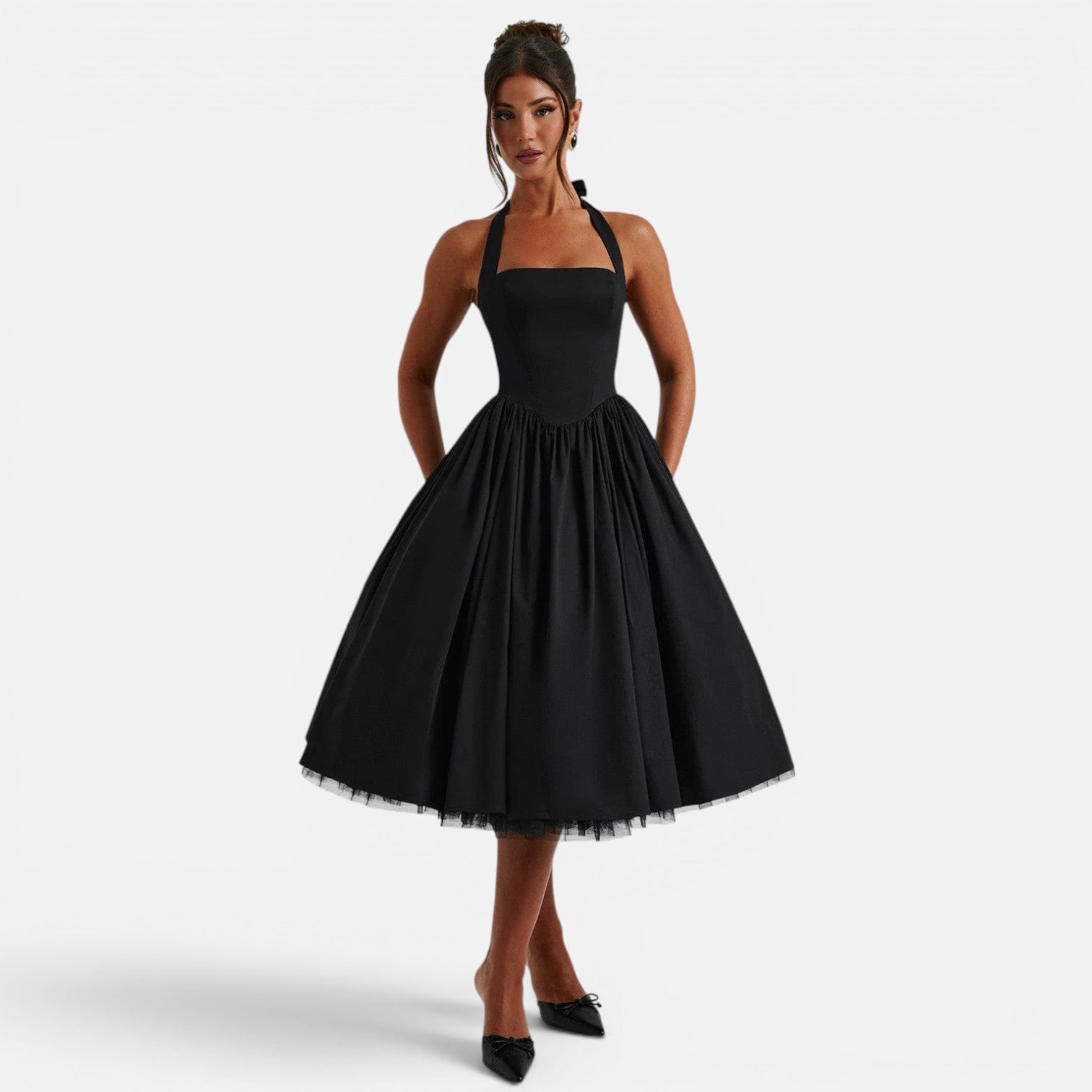 Ruby | Halter Neck Corset Backless Fit & Flare Midi Dress