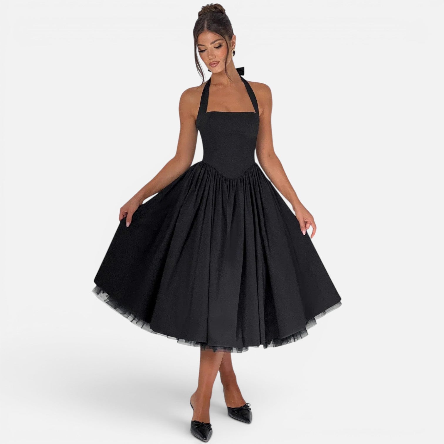 Ruby | Halter Neck Corset Backless Fit & Flare Midi Dress