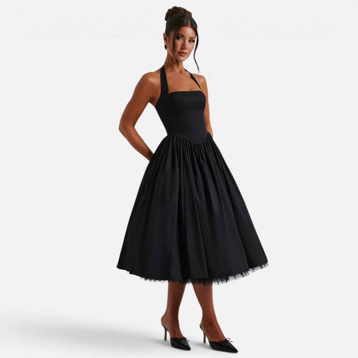 Ruby | Halter Neck Corset Backless Fit & Flare Midi Dress