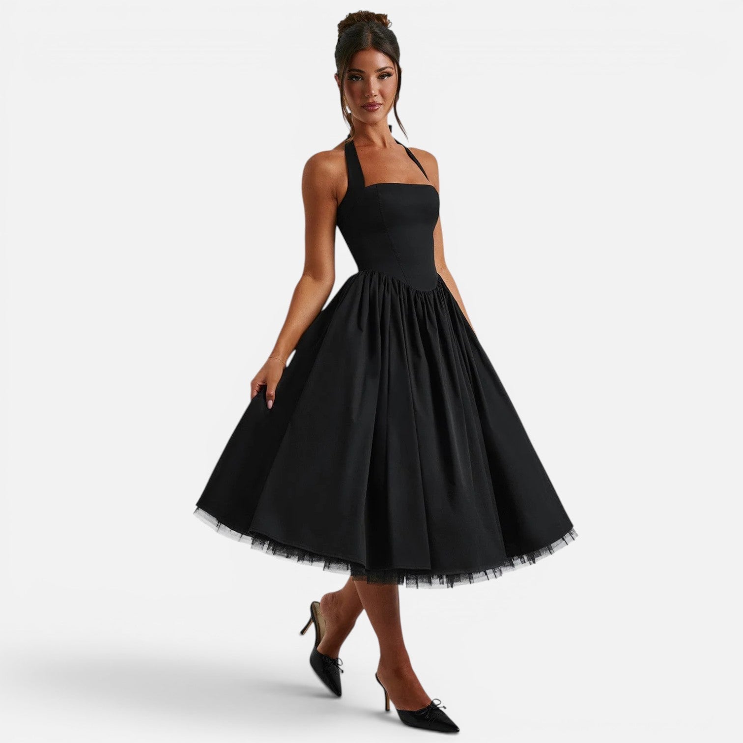 Ruby | Halter Neck Corset Backless Fit & Flare Midi Dress