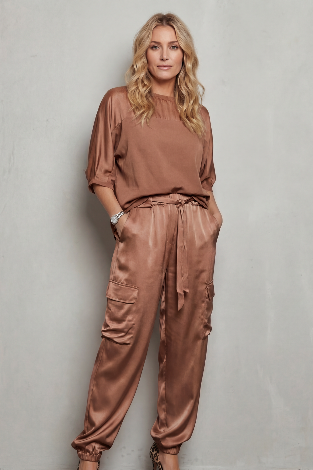 Finley | Silky Cargo Short Sleeve Lounge Set