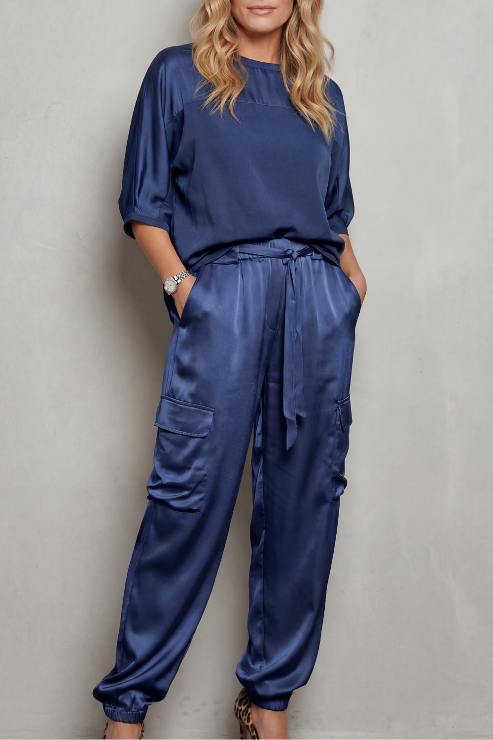 Finley | Silky Cargo Short Sleeve Lounge Set