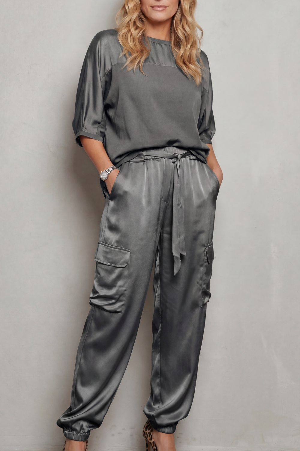 Finley | Silky Cargo Short Sleeve Lounge Set