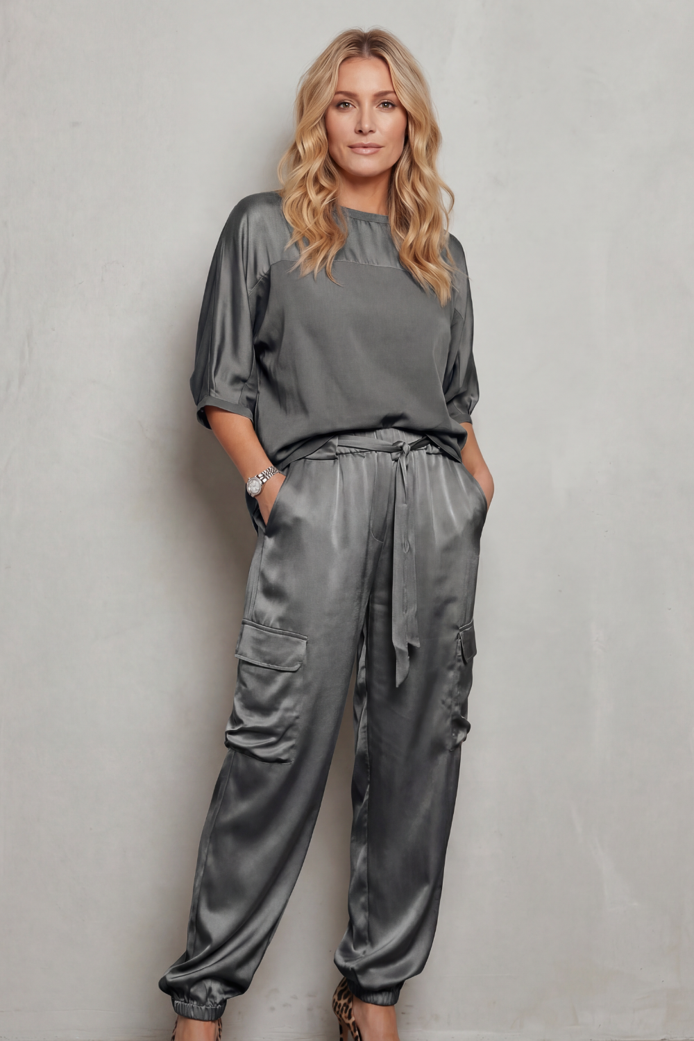 Finley | Silky Cargo Short Sleeve Lounge Set