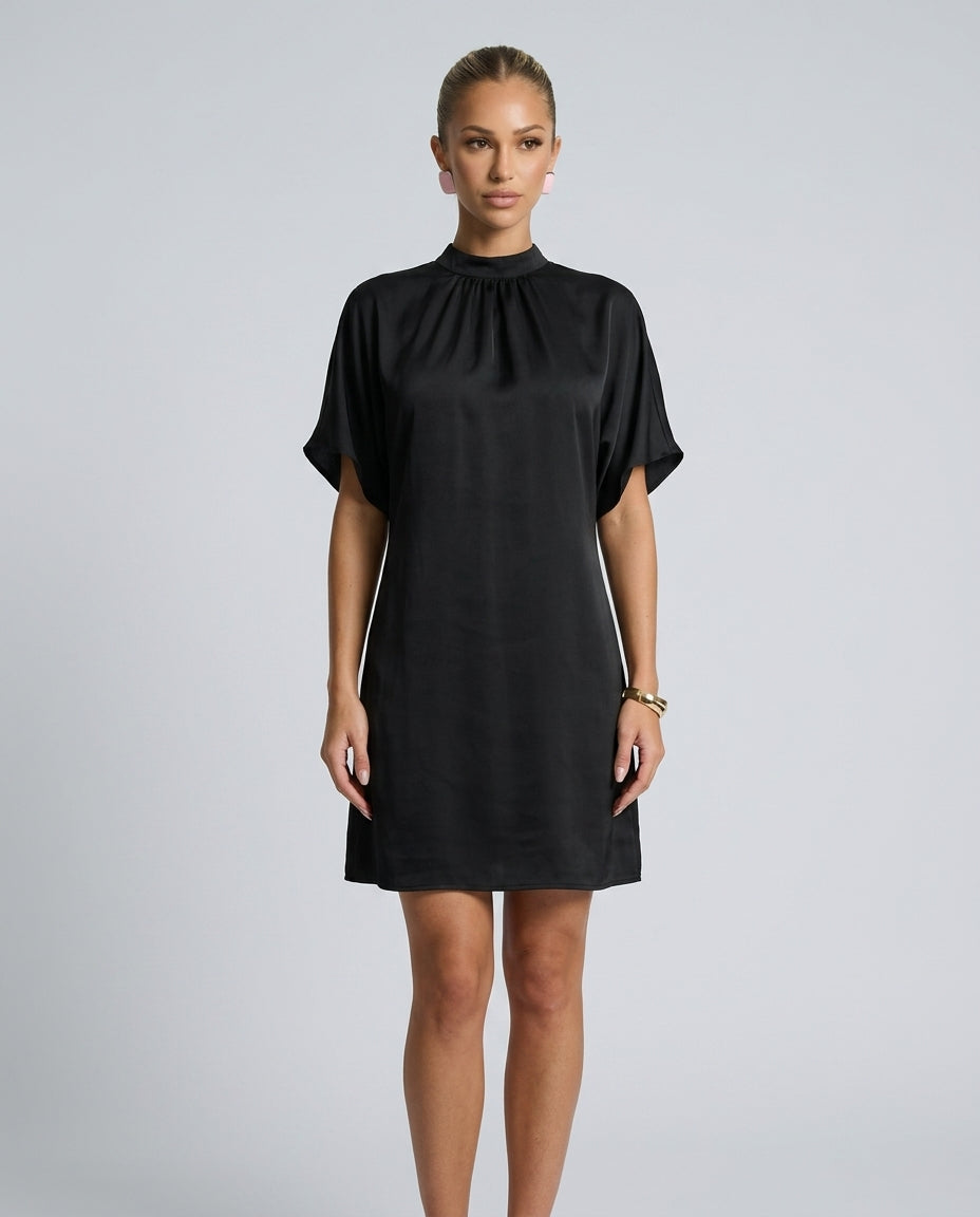Selene | Batwing Sleeve Pleated Collar Mini Dress