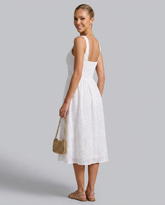 Willa | Shirred Jacquard Slip Midi Dress