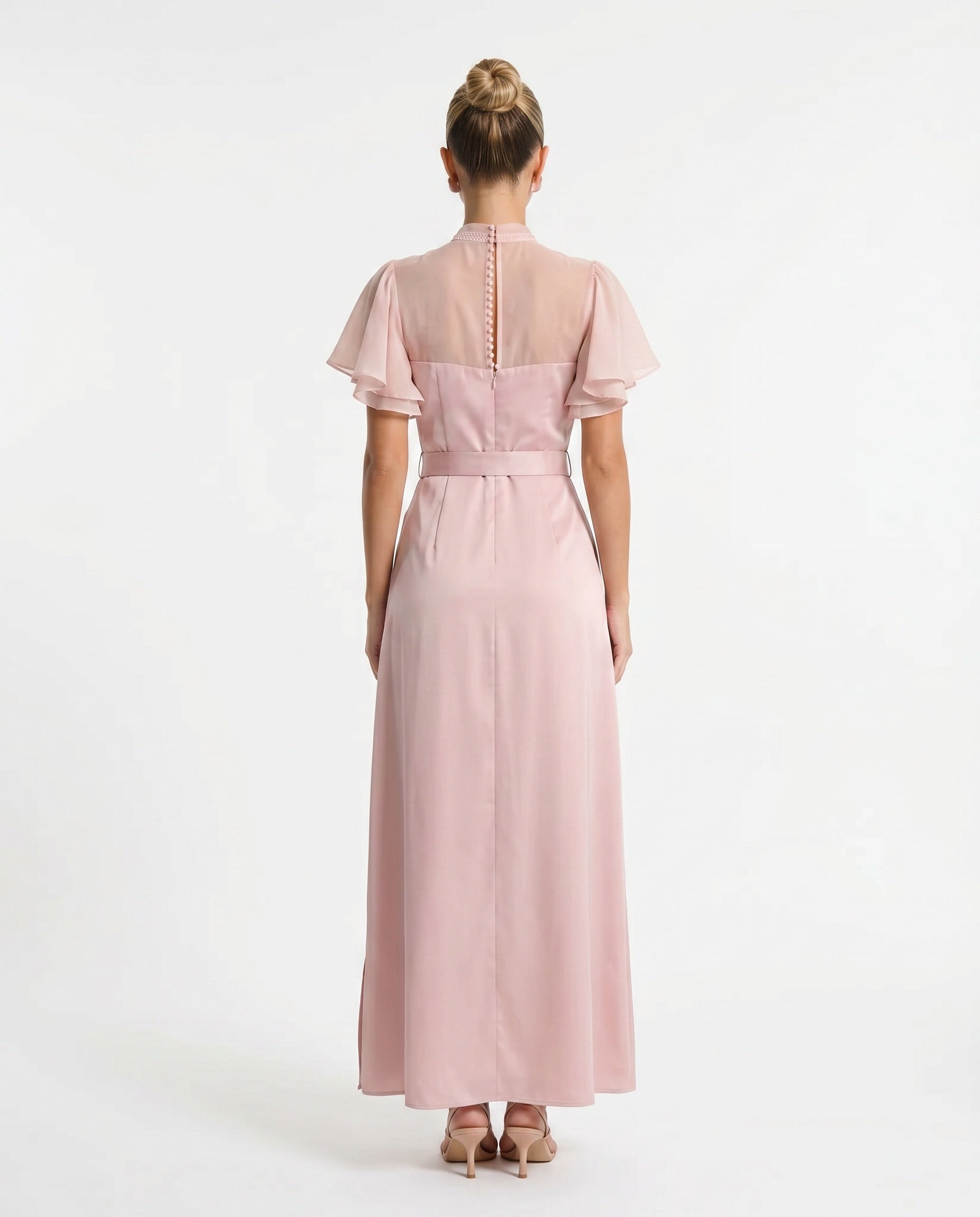 Ines | Open Back Glossy Satin-Look Maxi Dress