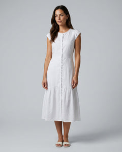 Amara | Round Neck Solid Midi Dress