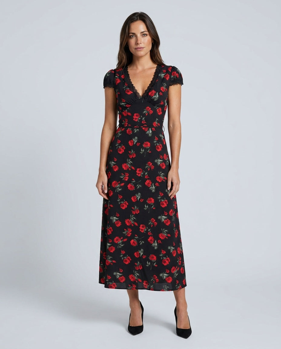 Kira | Floral Print V-Neck Maxi Dress