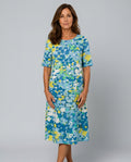 Valentina | Abstract Floral Cotton-Linen Midi Dress