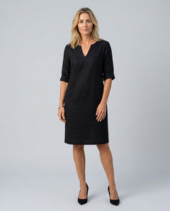 Celeste | V-Neck 3/4 Sleeve Linen-Look Midi Dress