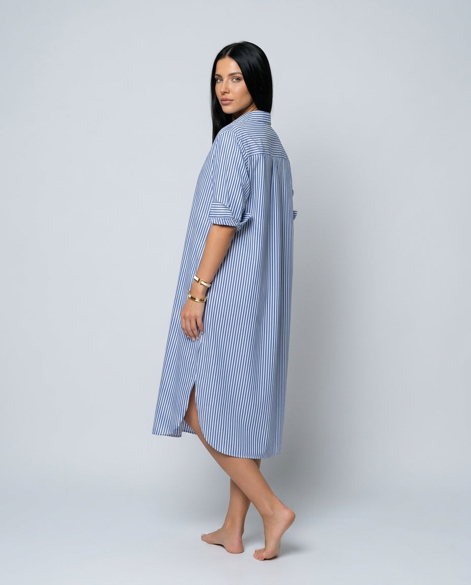 Isolde | Striped Long Sleeve Midi Shirt Dress