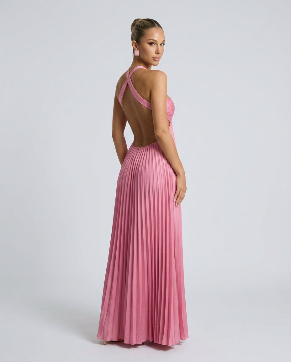 Seraphina | Pleated High-Waist Halter Neck Maxi Dress