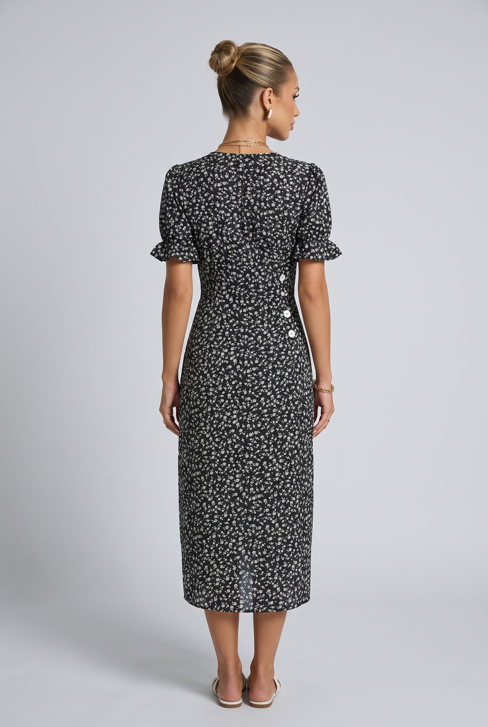 Greta | V-Neck Wrap Short Sleeve Midi Dress