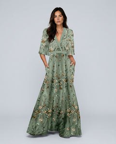 Nadia | Floral Print Pocketed Maxi Dress