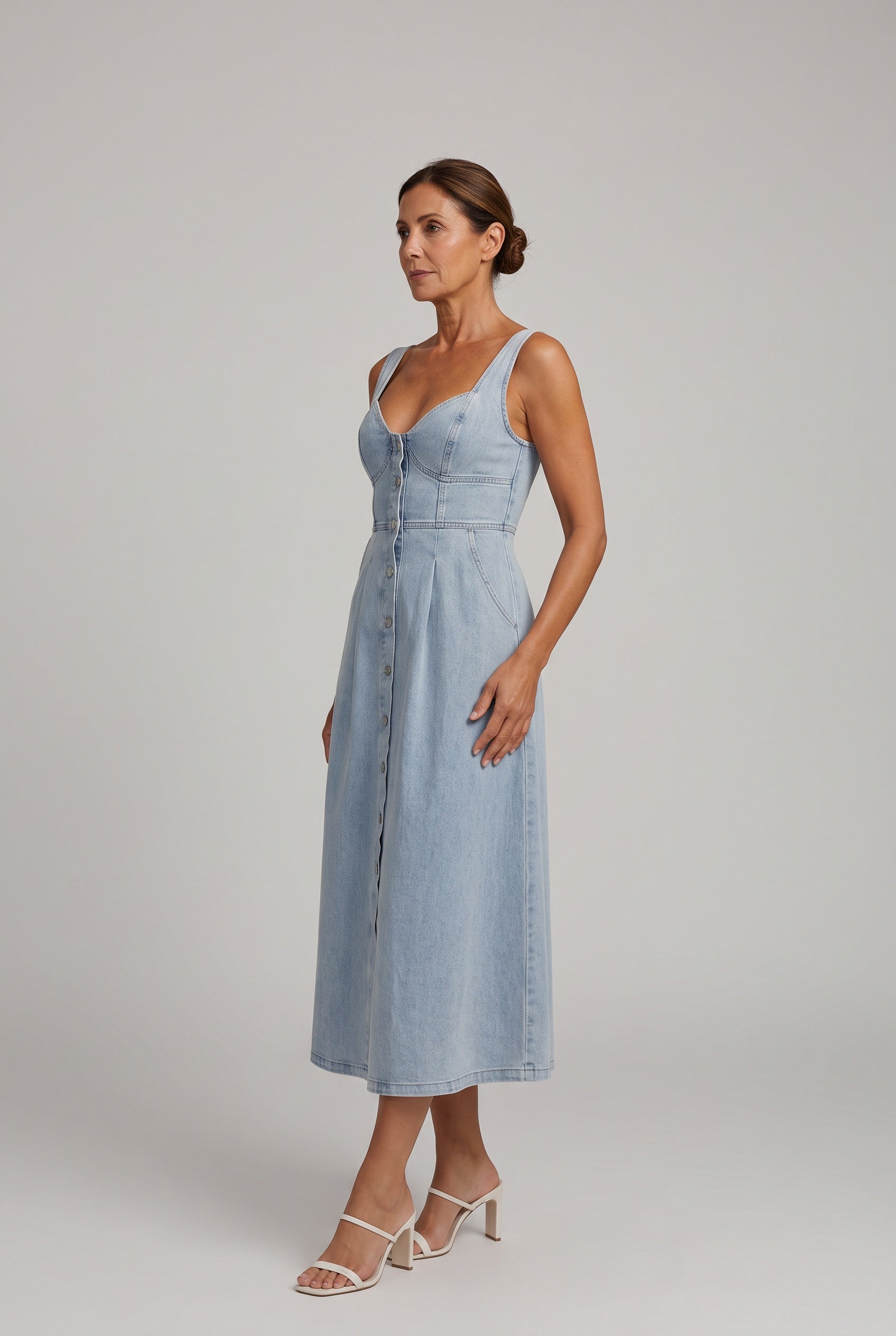 Darcy | Button Front Denim Midi Dress