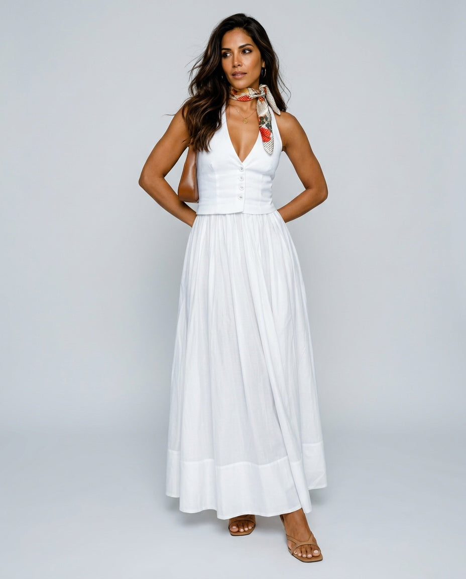 Clarène | White Sleeveless Summer Maxi Dress