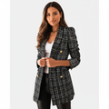 Faye | Long Checked Gold Button Blazer
